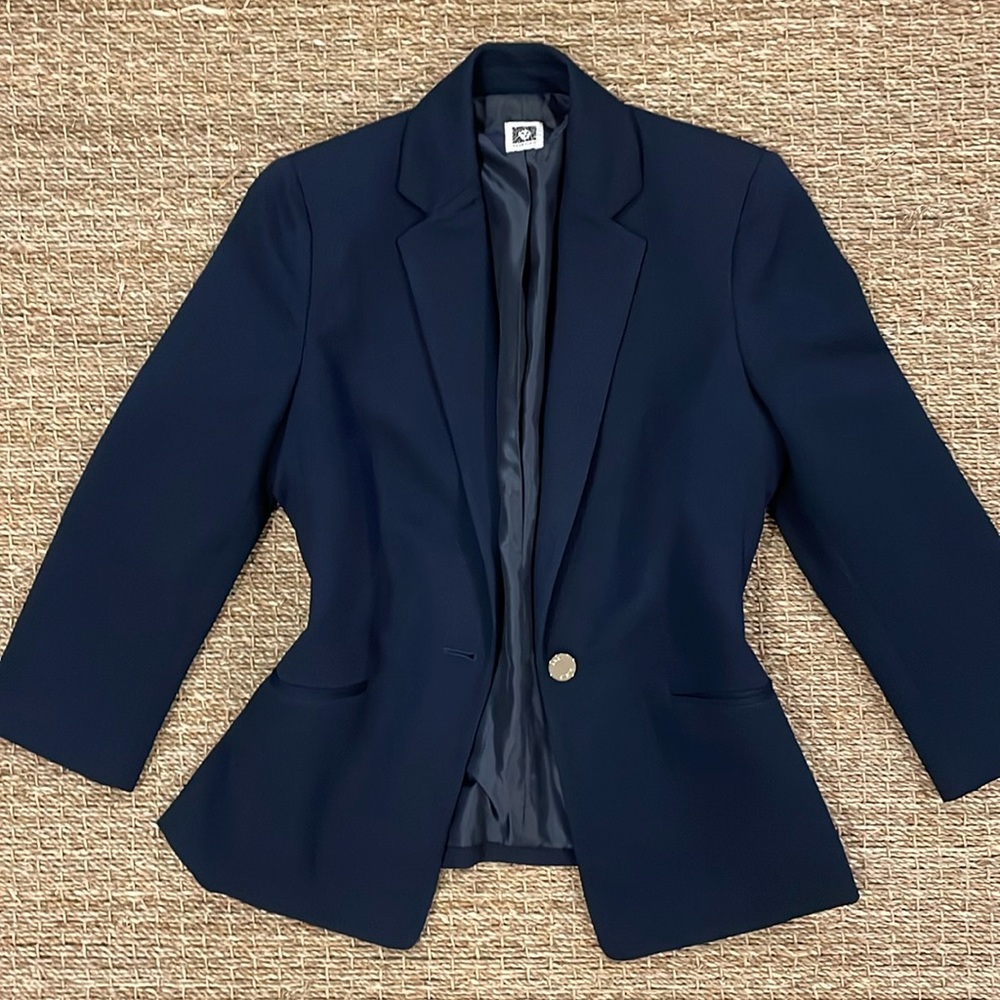 ANNE KLEIN Womens navy blue One Button Front Dress Jacket